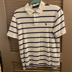 Mens Small Polo by Ralph Lauren white and navy blue striped shirt